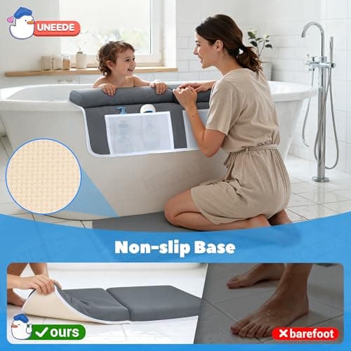 UNEEDE Baby Bath Kneeler and Elbow Rest Pad Set, 1.5” Thick Memory Foam Bath Kneeling Pad with Elbow Support, Bathtub Mat with Toy Organizer for Bathing Infant or Toddler, Grey - Thumbnail 6