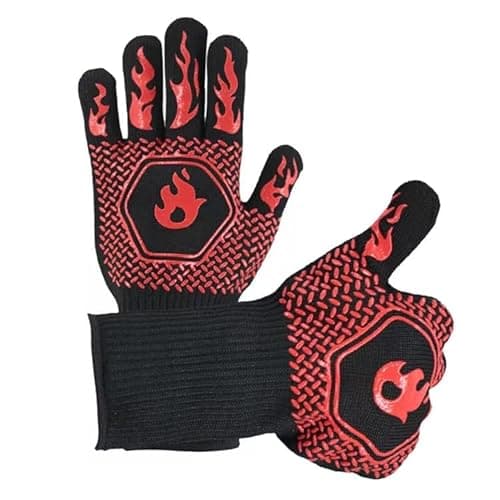HFLYJPYW BBQ Grill Gloves Heat Resistant 1472℉ High Temp Resistance Fireproof Glove for Grilling Smoking Barbecue Washable Long Oven Extreme Hot Proof Mittens for Kitchen Baking (Red)