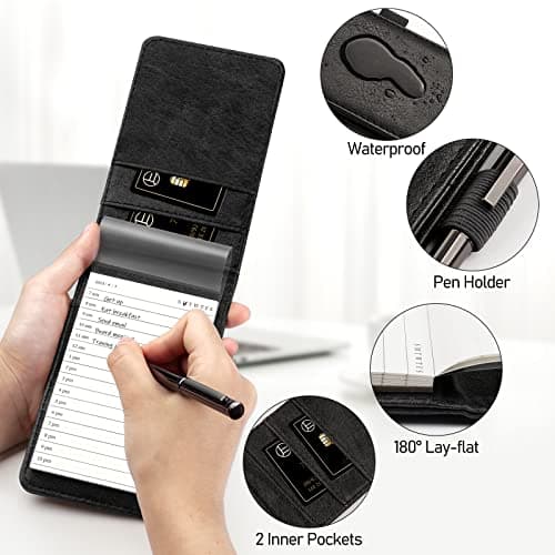 WEMATE 10 Pieces Notepad Holder Set Pocket Notebook - Included Mini Pocket Notepad Holder Set with 8 Memo Book Refills and Metal Pen for Meetings, Daily Records, and Notes 3 x 5 Inch (Brown) - Thumbnail 3