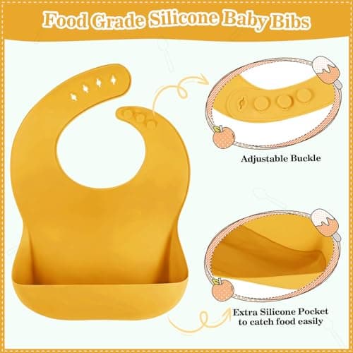 Silicone Baby Feeding Set 10 Pcs Baby Led Weaning Supplies Suction Bowl Divided Plate Baby Bibs Fruit feeder Pacifier Baby Spoons Forks Sippy Cup Utensil Sets Baby Essentials for Newborn Gift Yellow - Thumbnail 6