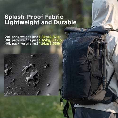 PGYTECH OnePro Ultralight Camera Backpack, Expandable Camera Bag 30L for Photographers, Outdoor Travel Bag with Dividers and 16" Laptop Sleeve, Compatible with DSLR/Drones/Mirrorless (Space Black) - Thumbnail 5