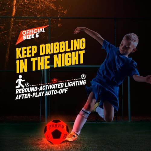 Funvip Light Up LED Soccer Ball, Rechargeable Glow in The Dark Soccer Ball with Bag, Christmas Birthday Soccer Gifts for 8-12 Years Old Boy Kids Teens, Cool Boy Toys Gifts for Ages 8 9 10 11 12+ - Thumbnail 4