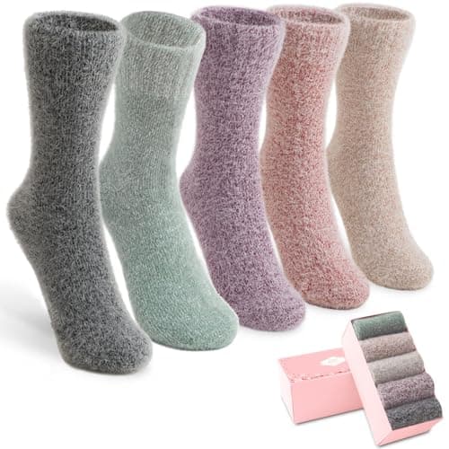 ICEIVY 5 Pair Fuzzy Cozy Fluffy Socks for Women, Warm Comfy Soft Casual Home Sleep Winter Wool Socks, Gifts for Women - Image 1
