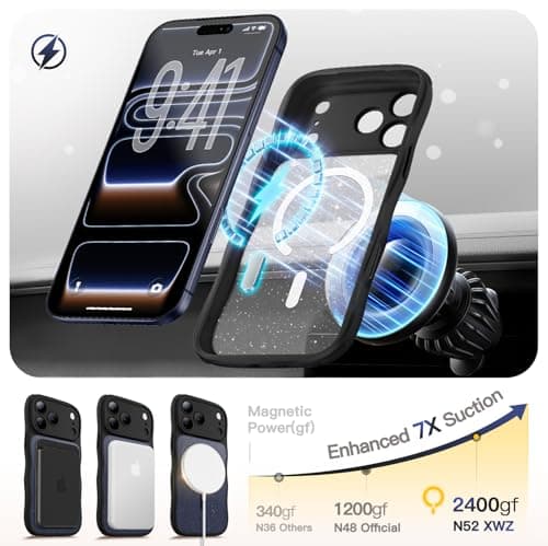XWZ for iPhone 17 Pro Max Case for Women Girls,【Compatible with MagSafe】,【Camera Control】,【Full Camera Protection】, Cute Wave Magnetic Phone Case for iPhone 17 Pro Max,Black Shimme - Thumbnail 6