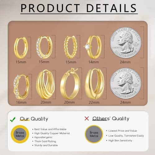 Small Gold Hoop Earrings Set for Women, 14K Gold Plated Dainty CZ Huggie Hoop Earring Sets for Multiple Piercing, Cartilage Earring Stacks Jewelry Gift - Thumbnail 5