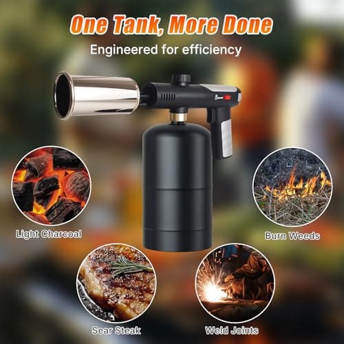 Propane Torch Gun, 3272°F Adjustable Flame with Turbo Flame, Dual Ignition & Safety Lock, One-Touch Max Flame BBQ Torch for Grilling, Steak Searing, Outdoor Cooking & Fire Starter (Tank Not Included) - Thumbnail 3
