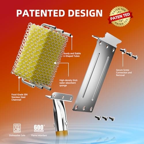 HOUSE AGAIN Grill Brush Bristle Free with Scraper, Safe Steam Cleaned Replaceable Head Fire Resistant Grill Cleaning Brush Strong Barbecue Brush Cleaner Non Wire for Outdoor Grill Grate/Wooden Handle - Thumbnail 3