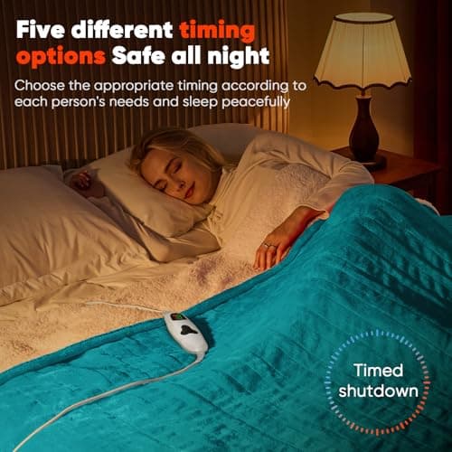 greenoak Heated Blanket Electric Throw 50"X60", Heating Blanket with 10 Heat Levels 1/2/4/6/11 Hours Auto-Off Overheat Protection, Flannel Sherpa Soft Warm Heater Blanket, ETL Certified Lake Blue - Thumbnail 6