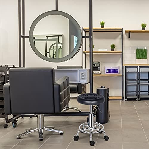 Round Bar Stool with Lines Rotation Counter Adjustable Height, Modern Bar Stools 360° Swivel PU Leather Armless Bar Chair for Kitchen Dining Living Bistro Spa, (Black, Round with line) - Thumbnail 5