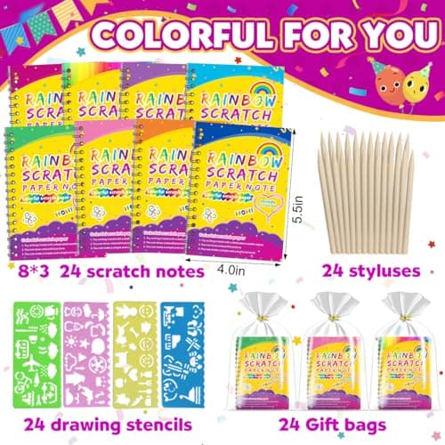 Party Favors for Kids 4-8-12: 24 Pack Scratch Rainbow Art Crafts Notebook, Coloring Book Goodie Bags Stuffers Kit, Bulk Birthday Gift Classroom Prizes Girl Boy Toddler - Thumbnail 2