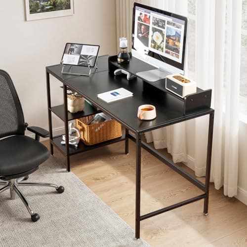 MINOSYS 47-inch Computer Desk with Storage Shelf - Your Ideal Black Gaming Desk for Bedrooms, Small Spaces, and Home Offices. This Modern Writing Desk is Perfectly Suited for PCs. - Thumbnail 4