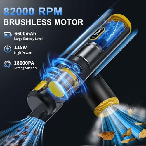 SEEDUSTRY Handheld Car Vacuum Portable Cordless, 6-in-1 Mini Cordless Vacuum Cleaner with Brushless Motor & 18000Pa Powerful Suction, Type-C Charge, 2025 Mini Vacuum V-C08 Pro for Car Home Office Pet - Thumbnail 3