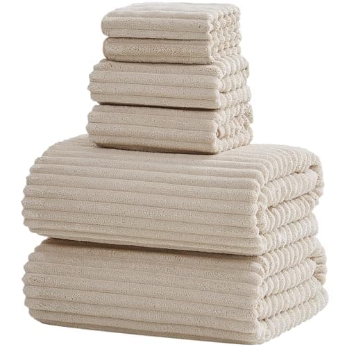 NALIVO 6-Piece Bath Towel Set(30"x60"), 2 Large Bath Towel Sheets, 2 Hand Towels and 2 Washcloths - Highly Absorbent Quick Dry Microfiber,Ultra Soft Towel Set for Bathroom (Beige) - Image 1