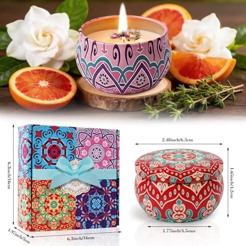 4 Pack Scented Candles for Women Men - 8% Essential Oil Aromatherapy Candle Set, 50H Long Lasting Natural Soy Wax Candles, Travel Tin Gift Box for Stress Relief Spa Yoga Birthday Housewarming Xmas - Thumbnail 5