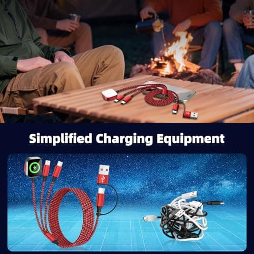 Firsting Travel Essentials 3in2 Multi Charging Cable for iPhone Watch Charger,USB A/C to Type C/IP/iWatch Charger,Travel Chargers for Multiple Devices Compatible with iWatch Series&iPhone 16-12 5FT - Thumbnail 6