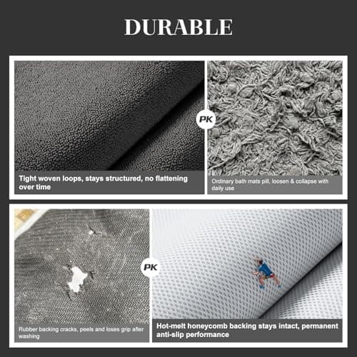 MontVoo Quick Dry Bath Mat 24"x35", Super Absorbent Bathroom Rug, 3D Honeycomb Mesh Base Non Slip Bath Mats for Bathroom, Dryer-Friendly & Washable Durable Bath Rug for Shower, Sink, Darkgrey - Thumbnail 6
