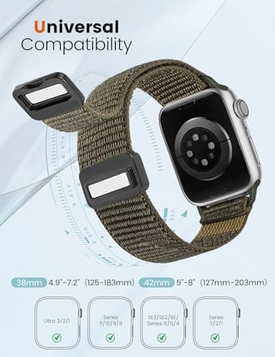 Crodi 2 Packs Nylon Loop Sport Bands Compatible with Apple Watch Band 44/45/46/49/42mm Women Men, Strong Magnetic Adjustable Straps for iWatch Series 11 10 9 8 7 6 5 4 SE/Ultra 3 2 1, Black&Green - Thumbnail 5