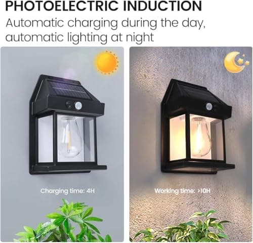Anricom 4pcs Solar Fence Lights, Motion Sensor Outdoor Light, 3 Lighting Modes Dusk to Dawn Porch Lamp IP65 Waterproof, Outdoor Solar Wall 600LM, 1200mah Suitable for Patios, Porches, Garage (Black) - Thumbnail 4