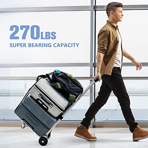 KEDSUM 270LBS Utility Luggage Cart with 4 Wheels, 100% Aluminum Hand Truck Dolly, Folding Hand Truck with Advanced Tank Wheels, Portable Dolly Cart for Luggage, Travel, Shopping, Office Use - Thumbnail 3
