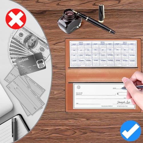 CASMONAL Premium Leather Checkbook Cover for Men and Women Checkbook Holder Wallet RFID Blocking - Thumbnail 6