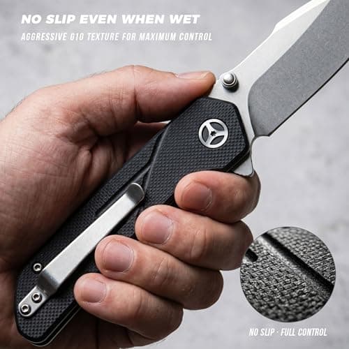 CIVIREVIC EDC Folding Pocket Knife, 3.15" Stonewashed Stainless Steel Blade, G10 Handle, Lightweight Everyday Carry Utility Knife for Work, Outdoor and Daily Use - Thumbnail 2