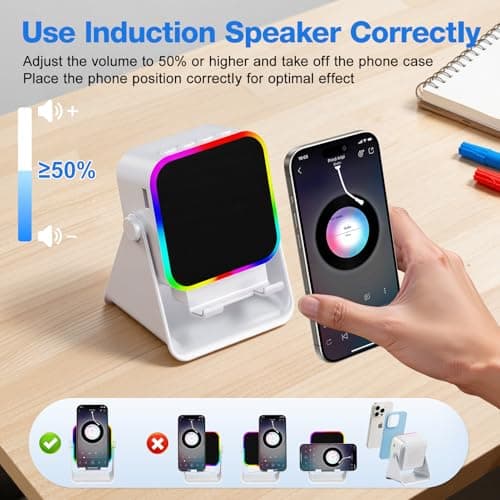 TARKARI Wireless Induction Speaker, 5 in 1 Bluetooth Speaker with Cell Phone Stand, HD Stereo Sound Compatible with iPhone iPad Android Tablet, Birthday Gifts for Women Men Him - Thumbnail 6