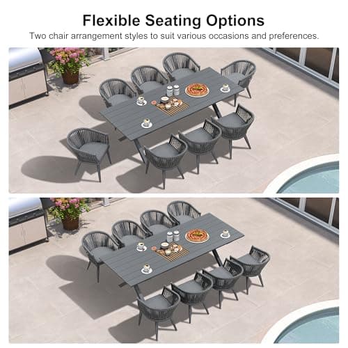 PURPLE LEAF 9 Pieces Outdoor Dining Set with Longer Aluminum Table, Grey - Thumbnail 5