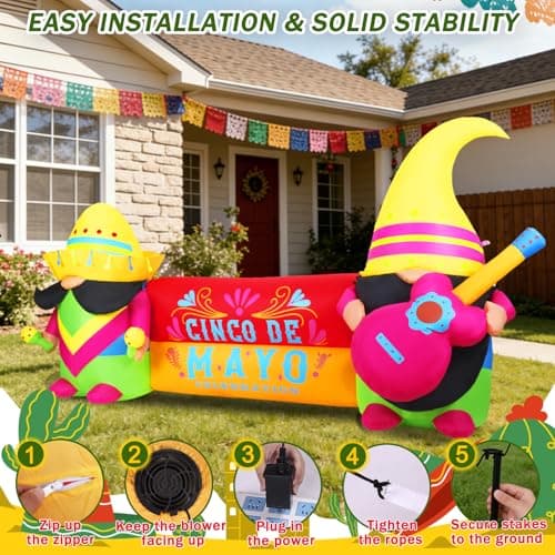 GIFTFIND 8FT Long Cinco De Mayo Inflatables Outdoor Decorations, Colorful Fiesta Party Blow Up Decor, Built-in LED Lights May 5 Mexican Yard Decoration for Garden Lawn Holiday Decor - Thumbnail 3