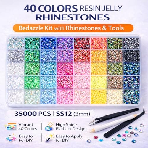 Badazzle Kit 40 Colors 35000PCS Bedazzled Kits Resin Jelly Flatback Rhinestones, Book Bedazzling Kit Bazzling Kits Small Gems with Tools Bedazzle Gems for Bedazzling Crafts & DIY Projects for Adults - Thumbnail 2