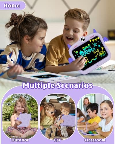 TEKFUN LCD Writing Tablet Doodle Board - 8.5 Inch Monster Colorful Erasable Drawing Pad - Kids Travel Essentials - Educational Toddler Toy for Ages 2-8 - Purple - Thumbnail 6