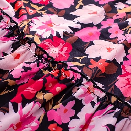 GRACE KARIN Summer Dresses for Women 2026 Vacation,Smocked Floral Maxi Dresses,Boho Beach Long Sundress Purple Black Floral M - Thumbnail 6