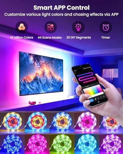 9.84ft RGB+IC LED Lights for 32-43 Inch TV, Backlight Strip Behind TV with Music Sync, Bluetooth APP and Voice Control, 44 Scene Modes, for Ambient Mood Lighting, Monitor Game, Bedroom, Living Room - Thumbnail 4