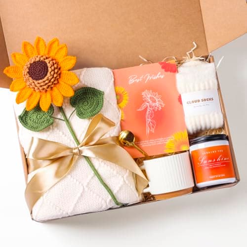 Mothers Day Gifts, Sunflower Birthday Gifts for Women, Care Package for Women, Birthday Box for Woman, Hug in A Box, Get Well Basket, Birthday Gift Set, Self Care Gift Basket for Mom Her Friend Sister - Image 1