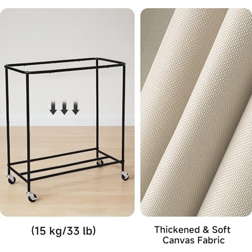StorageWorks 3 Section Laundry Hamper, Rolling Laundry Cart with Wheels and Handles, Laundry Room Double Sorter for Organizer and Storage, 31.7 Gal(120L), Beige - Thumbnail 5