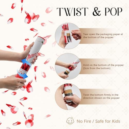Rose Petal Confetti Cannon 12 Pack, 12" Biodegradable Red Flower Petal Party Poppers for Wedding Aisle, Proposal, Engagement, Anniversary & Bridal Shower Celebrations - Thumbnail 4