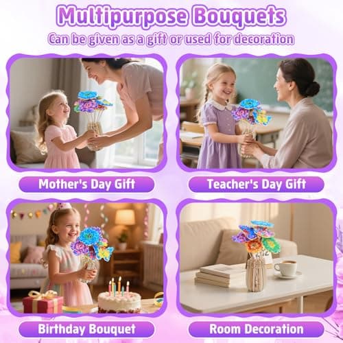 MPQMPQ Poke in Flower Art Bouquet Kit, 800+PCS Fabric Bouquets Toys with 8 Flowers & 2 Butterflies & 1 Wooden Vase, DIY Flower Making kit, Arts and Crafts for Kids Ages 6-12, Girl Birthday Gift Ideas - Thumbnail 4