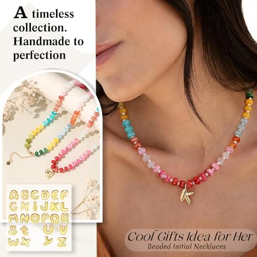 Btysun Bubble Necklace with Initial V, Bubble Necklace Letter Beaded Necklaces for Women Teen Gifts Trendy Stuff Colorful Gemstone Choker Gifts for Girlfriend Birthday Christmas Jewelry - Thumbnail 4