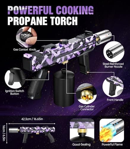 Powerful Propane Torch Gun, Kitchen cooking Torch lighter with Adjustable Flame, Flame Thrower Gun Butane Torch for Searing Steak, BBQ, Campfire, Fireplace (Tank Not Included)(Graffiti) - Thumbnail 6