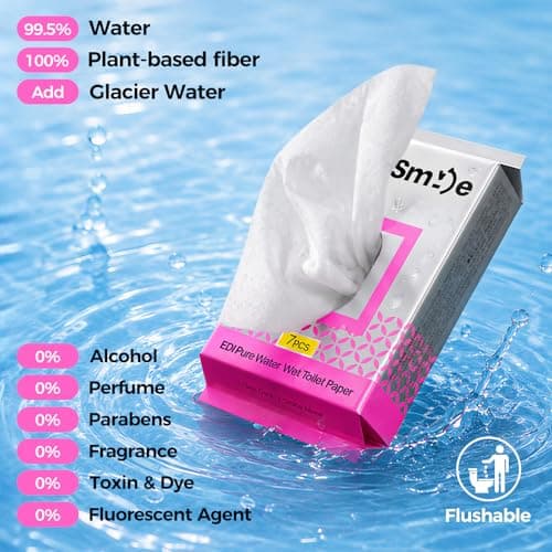 FLOW SMILE Flushable Wipes Travel Mini Size - 99.5% Water, Unscented Gentle for Sensitive Skin - Travel Essentials for Adults, Kids, Baby Care, Family, 42 Counts (6 Packs of 7) - Thumbnail 3