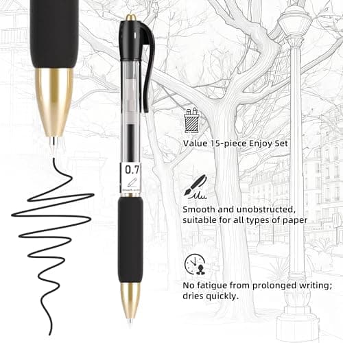 HomFilix Gel Pens Black, 15-Pack 0.7mm Fine Point Pens, Ideal for School Supplies, Office Use, and Daily Writing. Smooth Ink Flow, Durable Tips, Ink Pens, Teacher Pens - Thumbnail 3