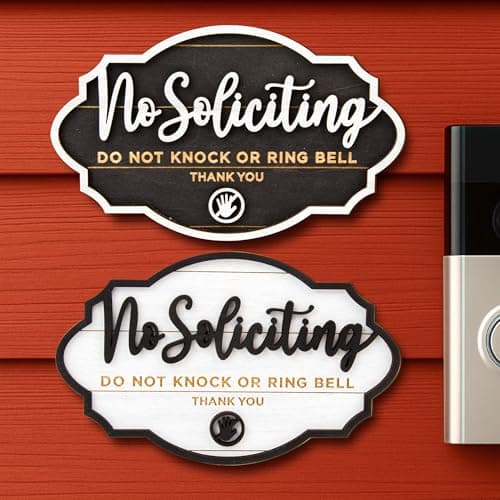 Woodamore Funny No Soliciting Sign For House Door - 2 Pack Small No Soliciting Sign For Front Door Hanging, Wooden No Solicitors Signs For Office Home Decor, Please Do Not Knock Or Ring Doorbell Signs - Image 1