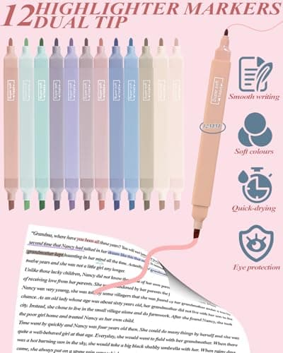 54Pcs Aesthetic School Supplies Set with Large Pastel Pencil Case 12 Dual Tip Highlighters, 6 Gel Pens, 5 Black Pens, 5 Mechanical Pencils (0.5-2.0mm) for Students Stationary College Essentials Gifts - Thumbnail 4