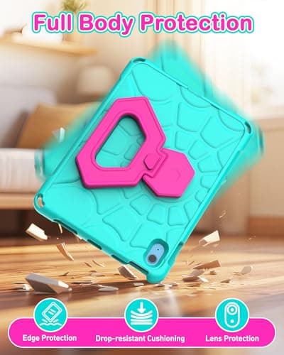 YIHE Shockproof Kids Case for iPad (A16) 11th Generation 11 Inch 2025/ iPad 10th Generation 10.9 inch 2022, Durable Protective Cover with Built-in Screen Protector & Stable Stand, Cyan Pink - Thumbnail 3
