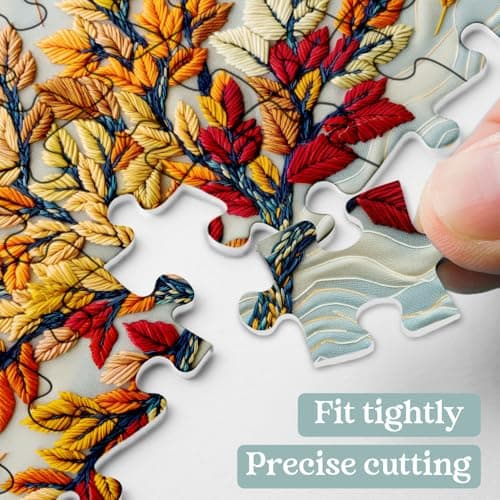 Tree of Life Puzzles for Adults 1000 Pieces, Embroidery Autumn Tree Jigsaw Puzzles, Colorful Nature Plant Difficult Challenging Puzzle as Home Decor - Thumbnail 3