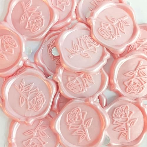 25 Pcs Pink Rose Wax Seal Stickers, Pink Wax Seal for Wedding Invitation, Easy to Use and Good Adhesion Rose Envelope Stickers, Wedding Invitation Accessories - Image 1