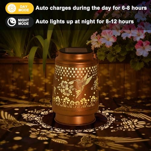 Hummingbird Solar Lanterns Outdoor Waterproof - Birthday Gifts for Women, Mom, Grandma, Mothers Day Gifts, Hanging Solar Lights for Yard, Patio, Porch, Garden Decor - Thumbnail 3