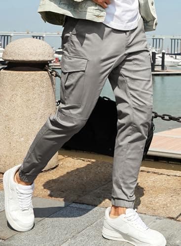 JMIERR Mens Fashion Cargo Pants - Casual Cotton Tapered Stretch Twill Chino Athletic Joggers Sweatpants Workout Trousers Travel Pants with Pockets for Men, US 38(XL), A Grey 2 - Thumbnail 4