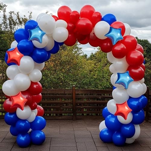 Red White Blue Balloon Garland Arch Kit 160Pcs Red White Blue Latex Balloons with Star Foil Balloons for 4th of July Nautical Patriotic Baseball Birthday Party Decorations - Thumbnail 5