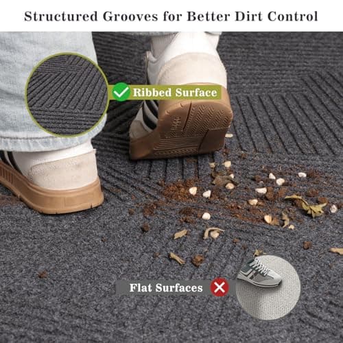 BelleCosy Heavy Duty Front Door Mat Indoor Outdoor, 4′ x 6′ Non Slip Waterproof Commercial Floor Mat for Entrance, Grid-Pattern Dirt Trapping Low Profile Entryway Rug for High Traffic Areas, Garage - Thumbnail 3