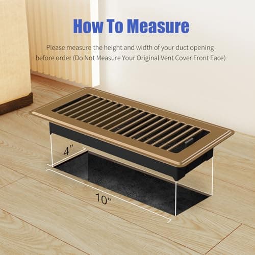 Floor Register 4x10, Brown Floor Vent Covers for Home Floor, Sidewall, Heavy Duty Steel Walkable Floor Grates, Adjustable Air Vent Covers Rust Proof Finish, 4" x 10'' Floor Vent, 6 Pack - Thumbnail 2